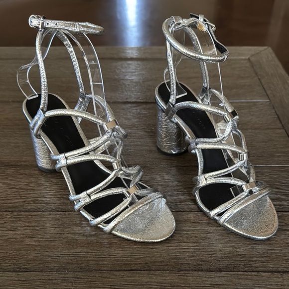 Rebecca Minkoff Apolline Strappy High Heel Sandals Silver - Picture 1 of 10